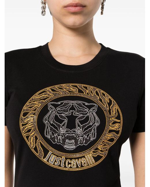 Camiseta con logo y apliques de strass Just Cavalli de color Black