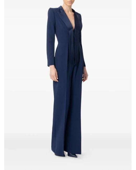 Elisabetta Franchi Blue V-Neck Long-Sleeves Jumpsuit