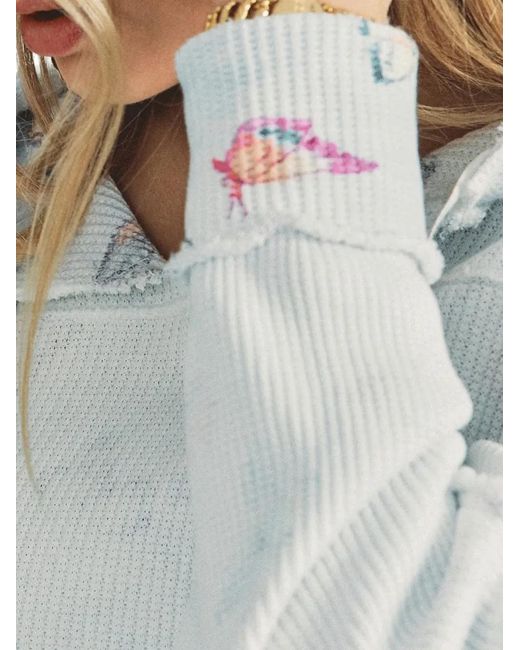 LoveShackFancy Gray Ruffled-Detail Butterfly-Print Hoodie