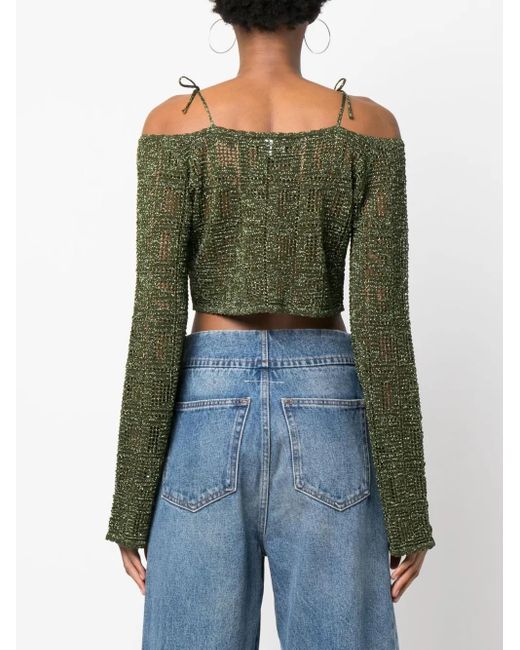 Gcds Green Off Shoulder Crop Top