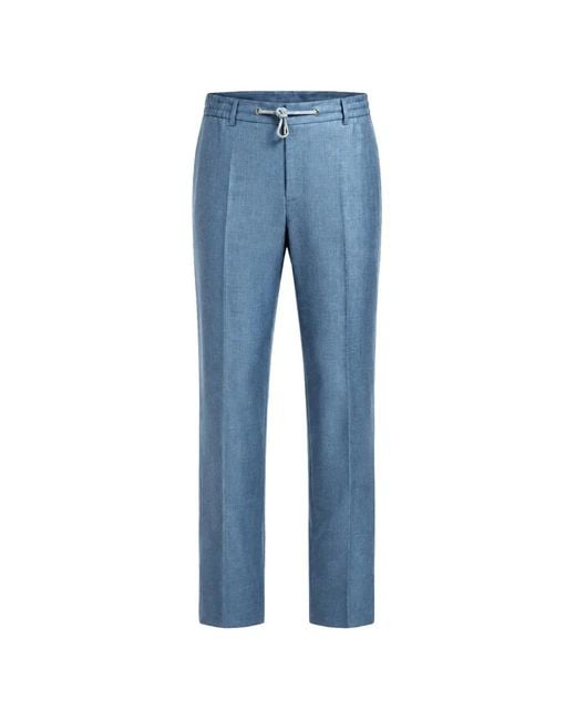 Eleventy Blue Drawstring Pressed-Crease Trousers