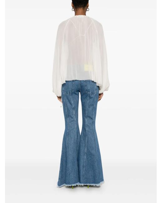 Blumarine White Georgette Ruffled Blouse