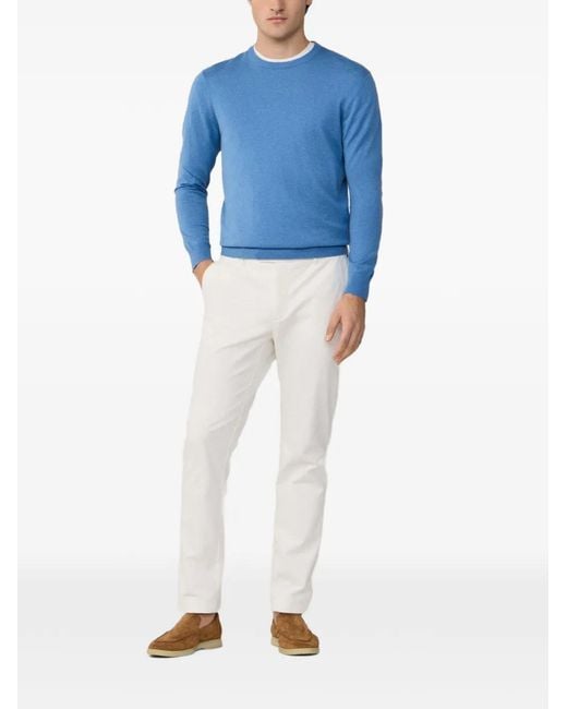 Hackett Blue Elbow-Patch Crew-Neck Sweater for men