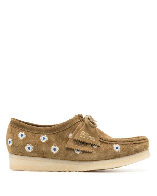 Clarks Brown Wallabee Floral-embroidered Boat Shoes for men