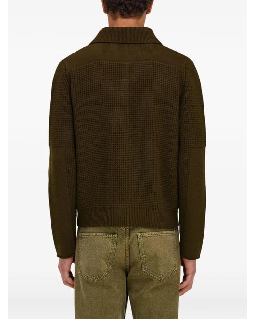 Ferragamo Green Knitted Sweater With Polo Collar for men