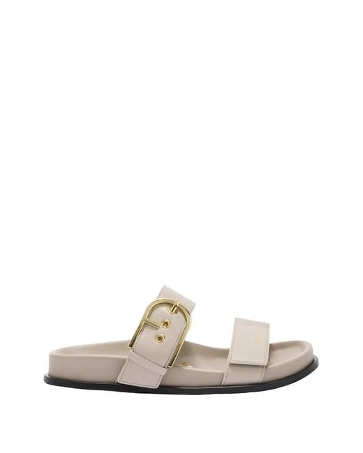 Furla White Solea Buckle Strap Leather Sandals