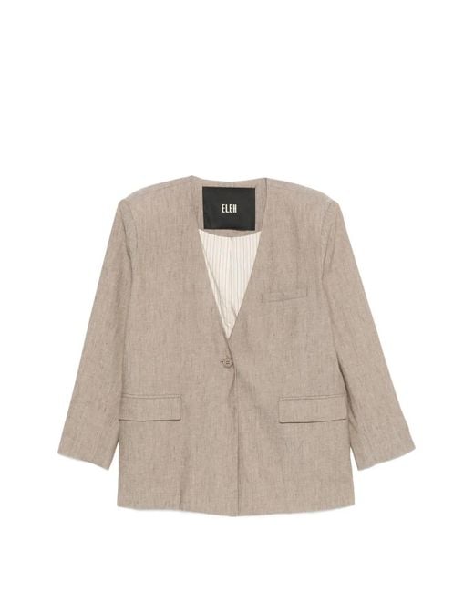 ELEH Natural Collarless Single-Breasted Blazer