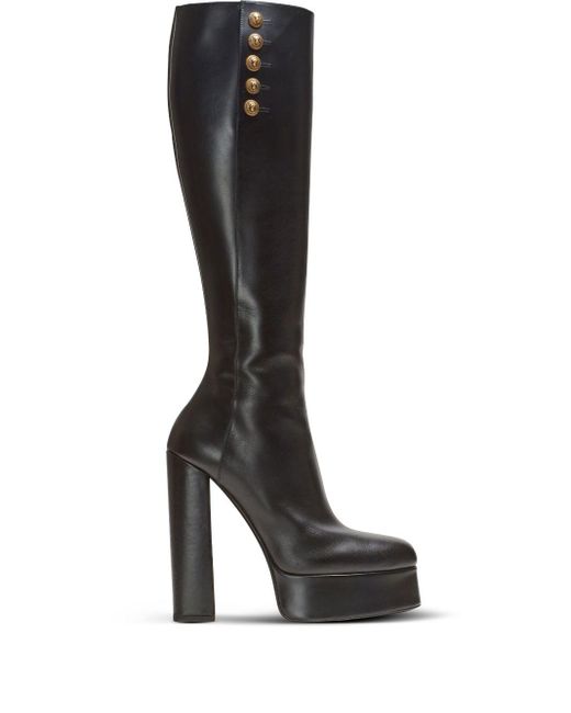 Balmain Black Brune 135mm Knee-high Leather Boots
