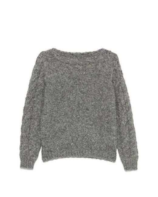 Isabel Marant Gray Ponara Cable-Knit Boat-Neck Sweater
