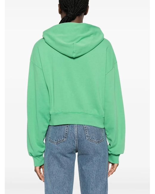 Sporty & Rich Green Logo-Print Jersey Hoodie