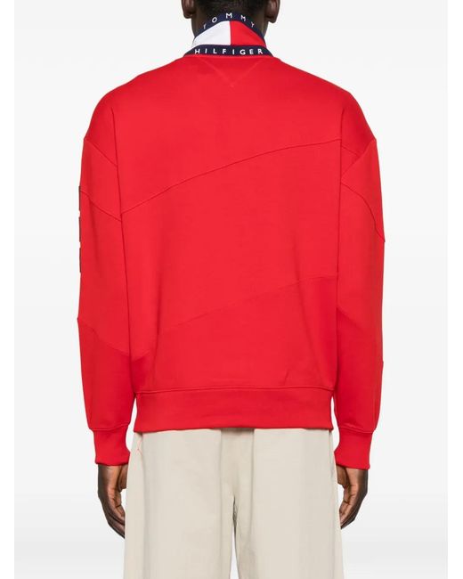 Tommy Hilfiger Red Logo-Patch Quarter-Zip Sweatshirt for men
