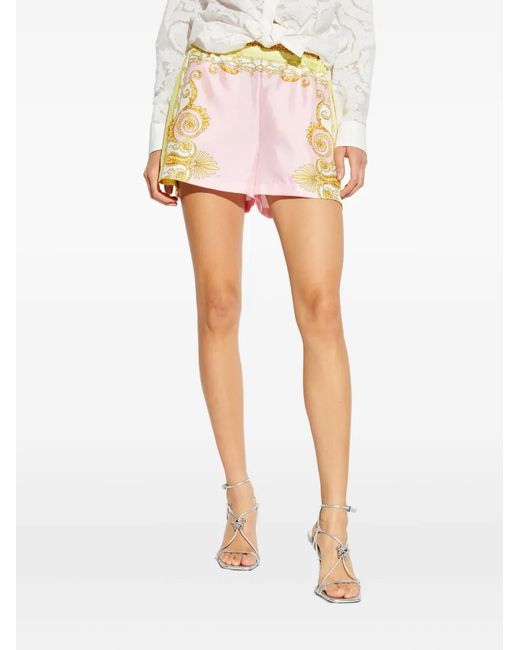 Versace Pink Silk & Nylon Baroque-Patterned Shorts
