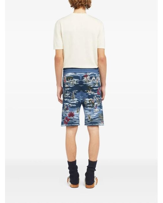 Alanui Blue Tex-Hawaii Roundtrip Shorts for men