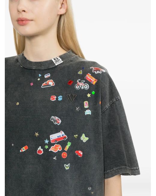 Maison Mihara Yasuhiro Black Kids Sticker Distressed Embellished T-Shirt