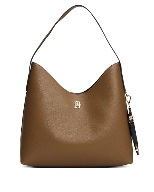 Tommy Hilfiger Brown Logo-Plaque Shoulder Bag