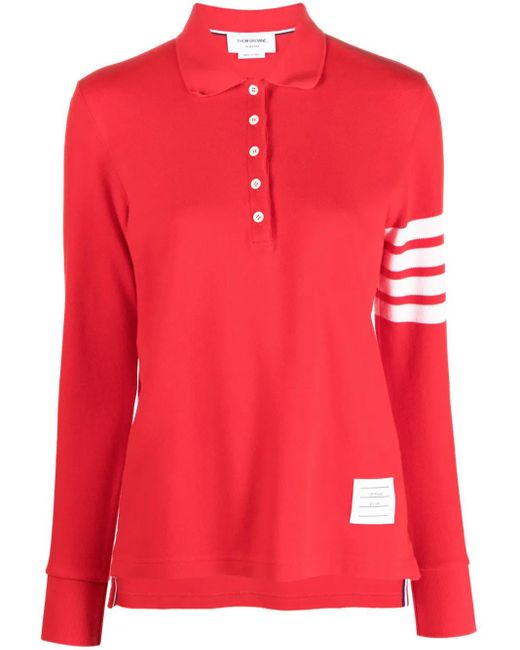 Thom Browne Red 4-Bar Long-Sleeved Polo Shirt
