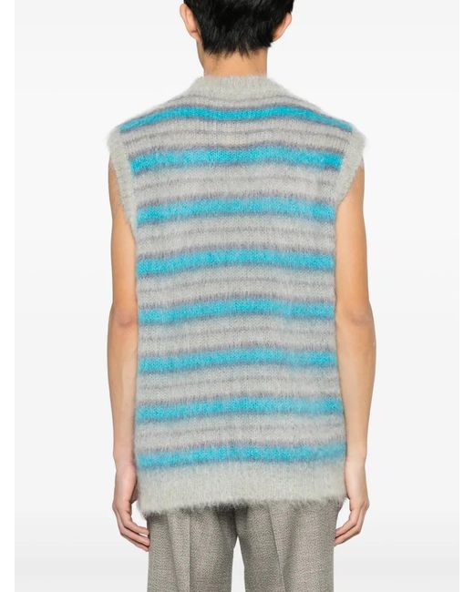 Marni Blue Striped-Pattern Knitted Vest for men