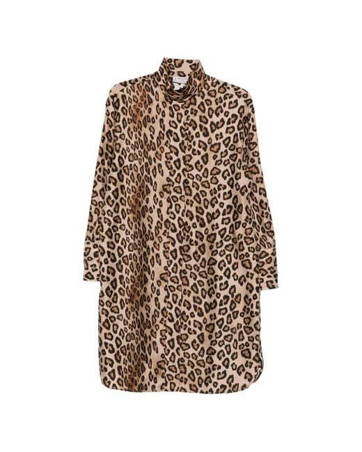 Alberto Biani Natural Animal-Print Shirt Dress