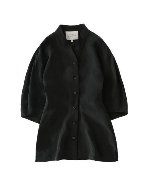 Studio Nicholson Black Asti Curved-Sleeve Blouse