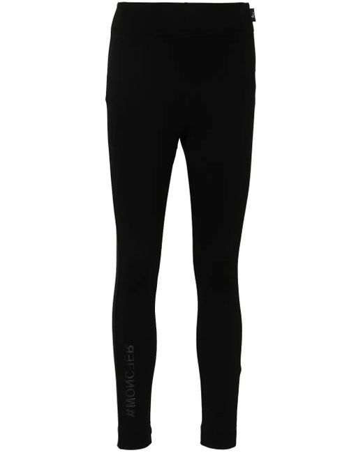 Moncler Black Rubberised-Logo Performance Leggings