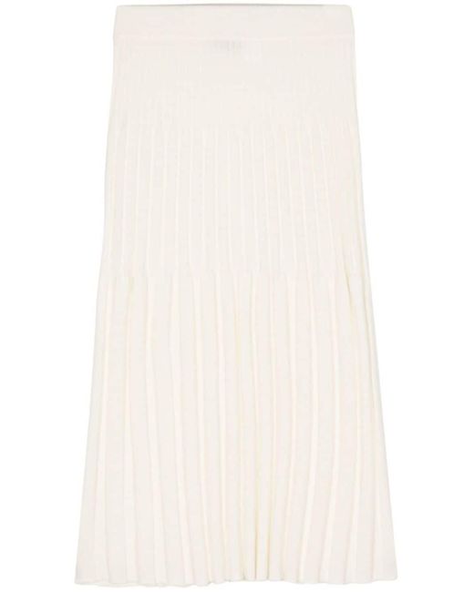 N.Peal Cashmere White Ribbed Cashmere Midi Skirt