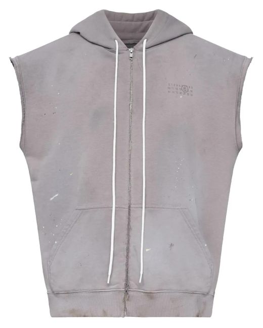 MM6 by Maison Martin Margiela Gray Numbers-Motif Hoodie With Artistic Paint Splatter Detail for men