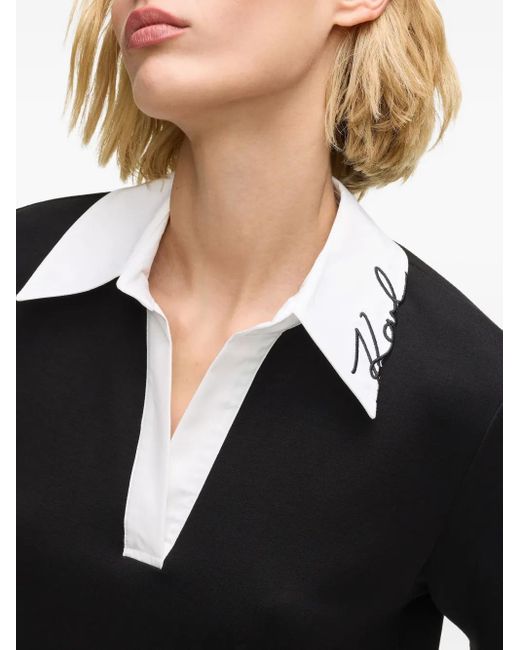 Karl Lagerfeld Black Signature-Collar Polo Dress