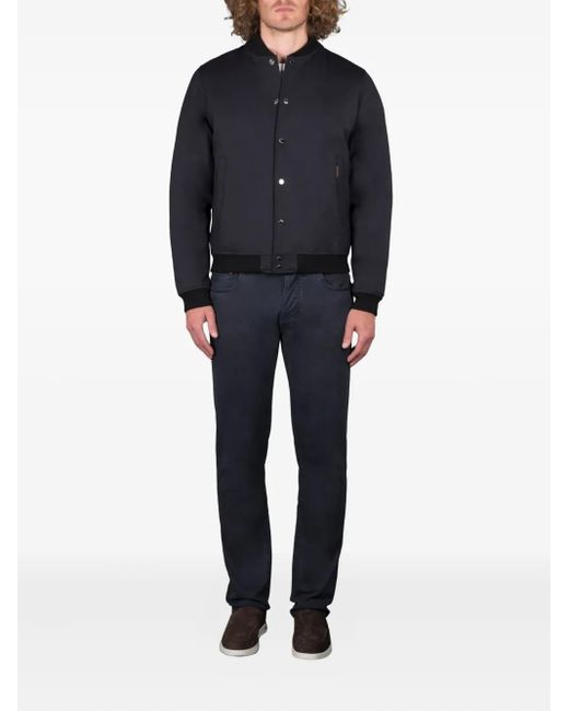 Moorer Blue Hooded Bomber Jacket for men