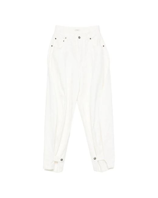 LAMRONS White Buttoned-Cuff Pleated Jeans