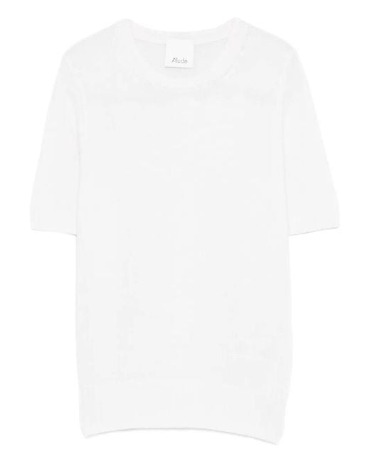 Allude White Short-Sleeve Knitted T-Shirt