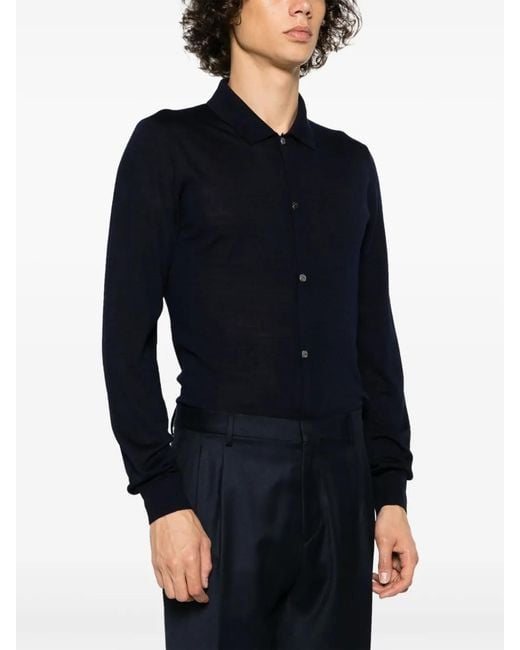 Ballantyne Blue V-Neck Wool Cardigan for men