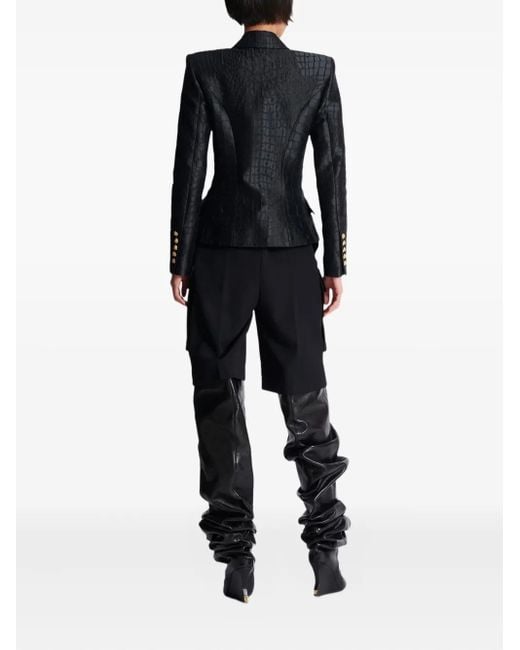 Blazer con efecto de piel de cocodrilo Balmain de color Black