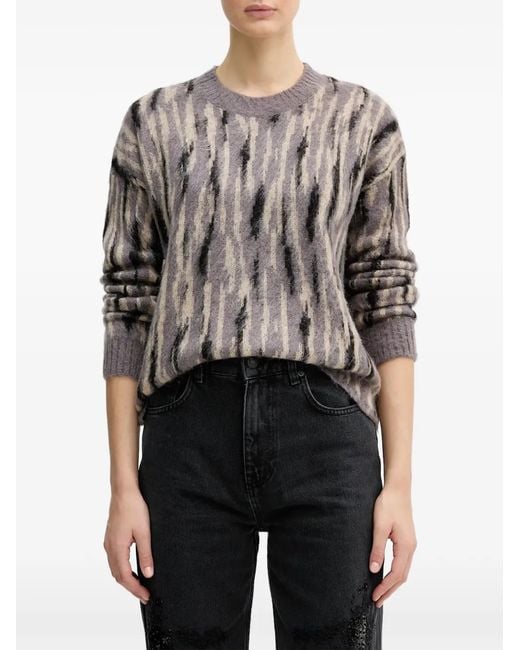 Sisley Gray Abstract-Pattern Brushed Sweater