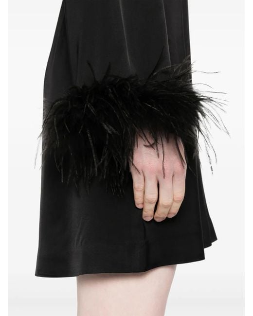 Twinset Black Feather-Trim Satin Mini Dress