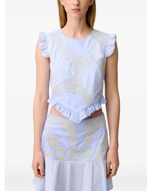 Claudie Pierlot Blue Printed Ruffled Top