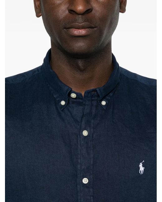 Polo Ralph Lauren Blue Polo Pony Linen Shirt for men