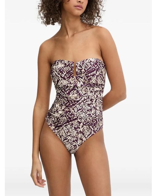 DKNY Purple Snake-Print Ruched Swimsuit