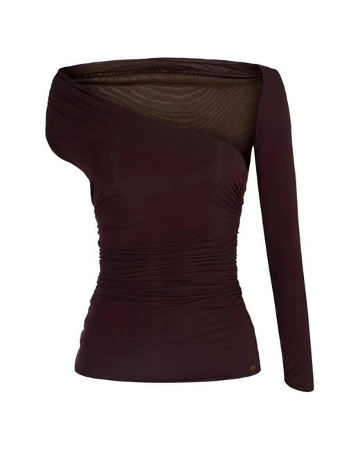 Elisabetta Franchi Purple Asymmetric Ruched Top