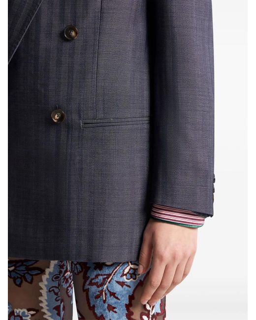 Etro Blue Wool Double Breasted Jacket