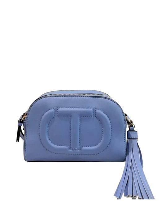 Twinset Blue Logo-Embossed Tassel Crossbody Bag