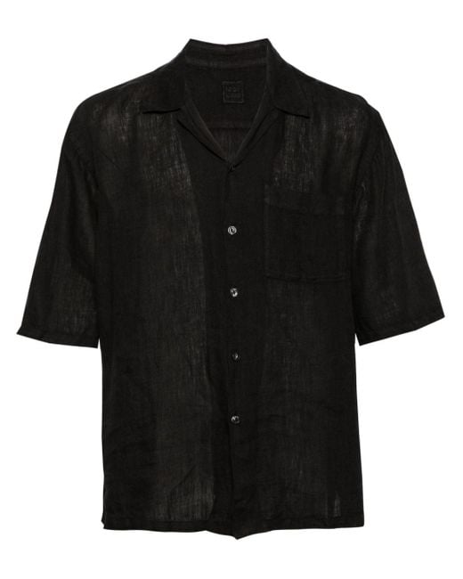 メンズ 120% Lino キャンプカラー リネンシャツ Black
