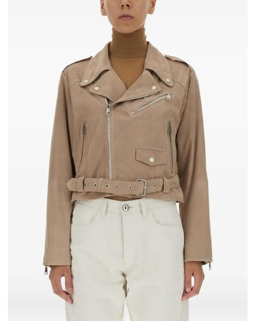 Arma Natural Belted-Waist Asymmetrical-Zip Jacket