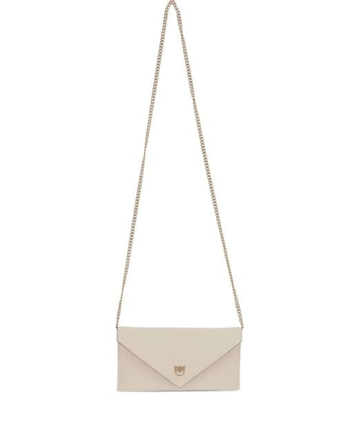 Pinko White Small Smooth Leather Envelope Clutch Bag With Love Birds Logo
