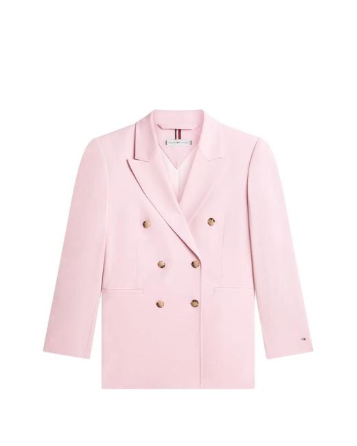 Tommy Hilfiger Pink Blazer Timeless À Boutonnière Croisée En Laine Mélangée
