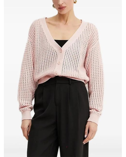 Guess Natural Open-Knit V-Neck Cardigan