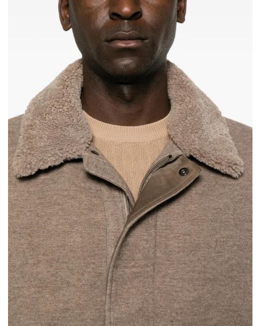 Canali Brown Shearling-Collar Patch-Pocket Jacket for men