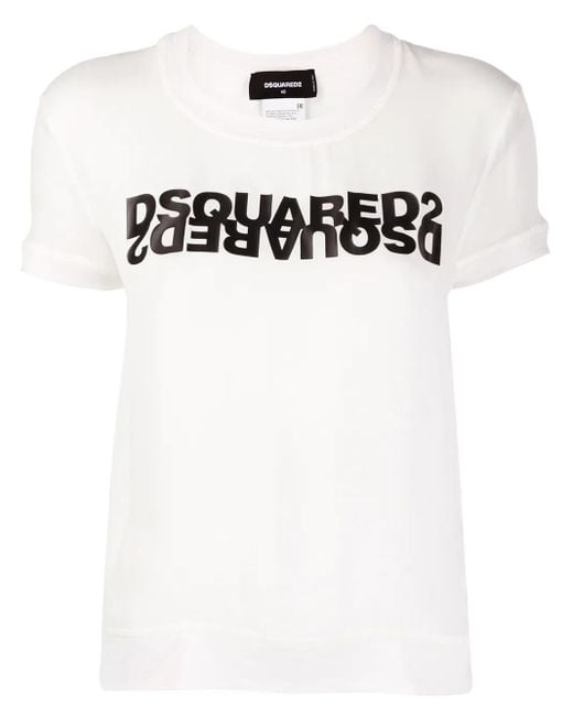 DSquared² White Mirrored Logo Georgette Top
