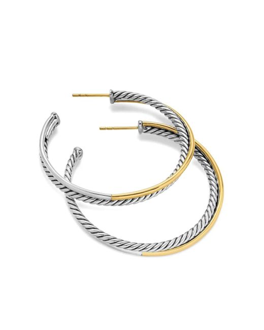 David Yurman Metallic 18Kt And Sterling Crossover Hoop Earrings (44Mm)