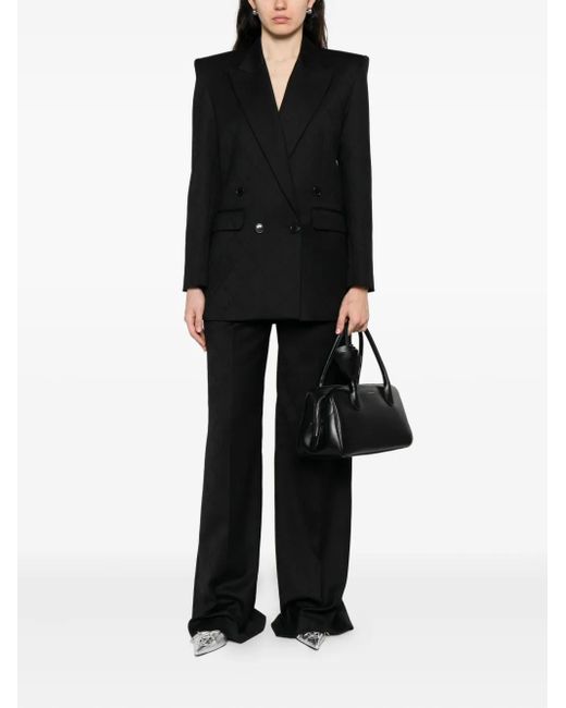 Nissa Black Double-Breasted Textured Jacket