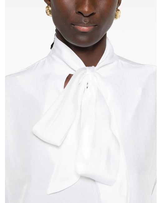19.61 MILANO White Pussy-Bow Long-Sleeve Blouse